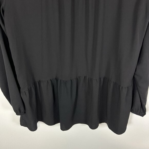 LOGO by Lori Goldstein Solid Black Button Up Blouse Size Small Ruffle Bottom - Picture 8 of 8